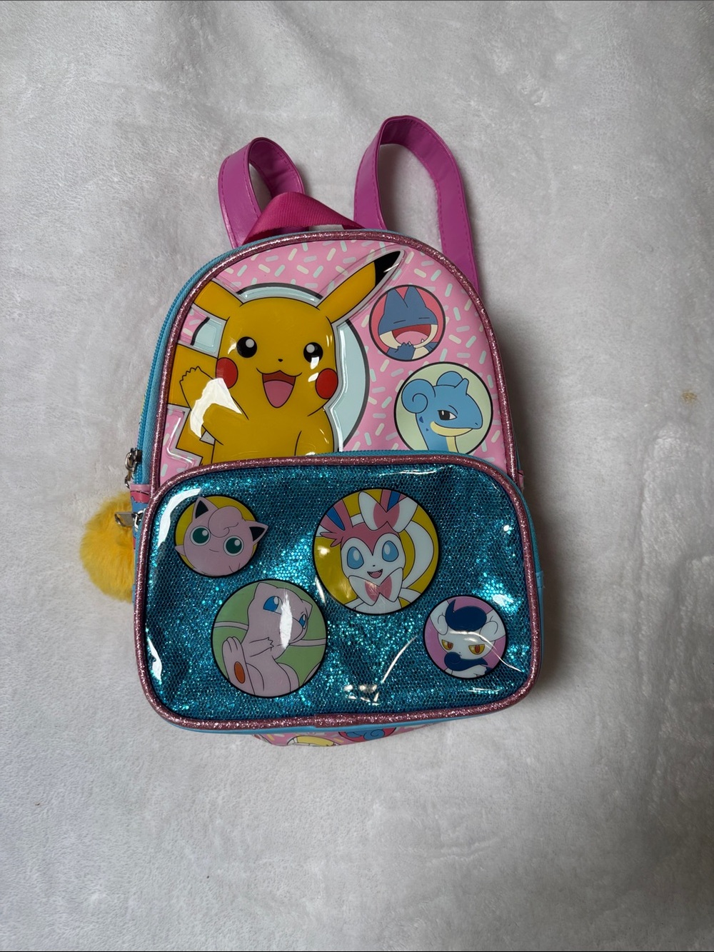 Bioworld Pink and Teal Pokemon Kids Backpack with Pikachu
